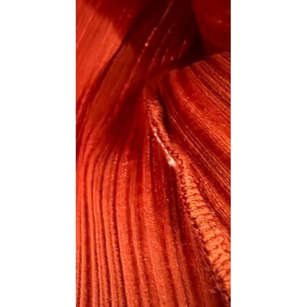 Haute Fox 1X Plus Rust Plissé Micro Pleat Ruffle Coquette Lettuce Hem Bow Top - Picture 8 of 9